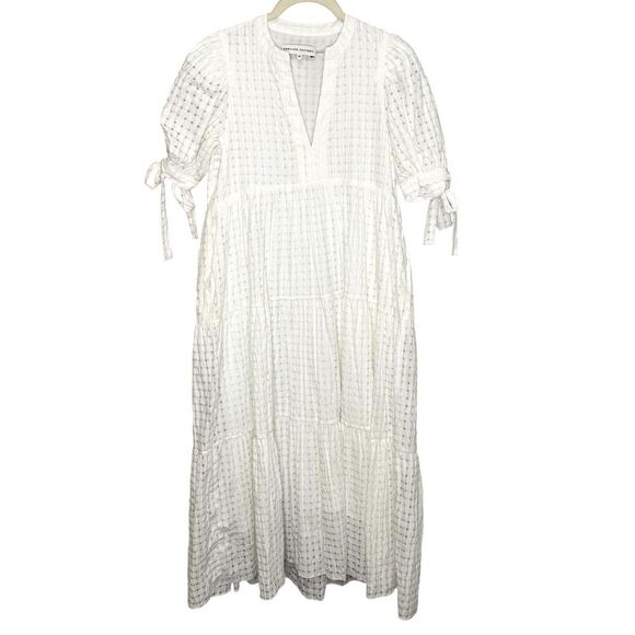 English Factory Dress Womens XS White Textured Midi Tie Sleeve Boho Pockets - Picture 1 of 9